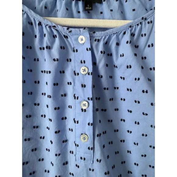 Talbots Women Light Blue Black Dot Print 3/4 Sleeve Button Neck Tunic Top Size L - Picture 3 of 12